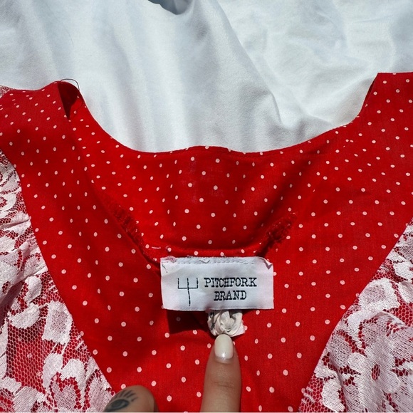 Vintage Pitchfork Brand Red Polka Dot Prairie Set – Lace Trim – L ❤️✨ - Picture 10 of 10